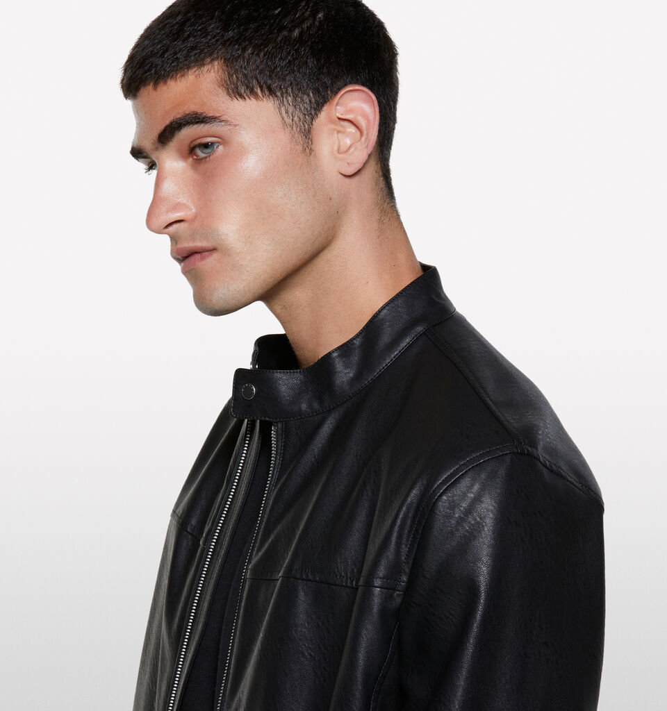 Black slim fit biker jacket - men's jackets and coats - Black | Sisley image number 4